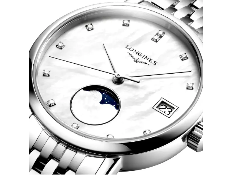 QUARTZ WOMEN'S WATCH STEEL/STEEL MOON PHASE WITH DIAMONDS ELEGANT LONGINES L4.330.4.87.6